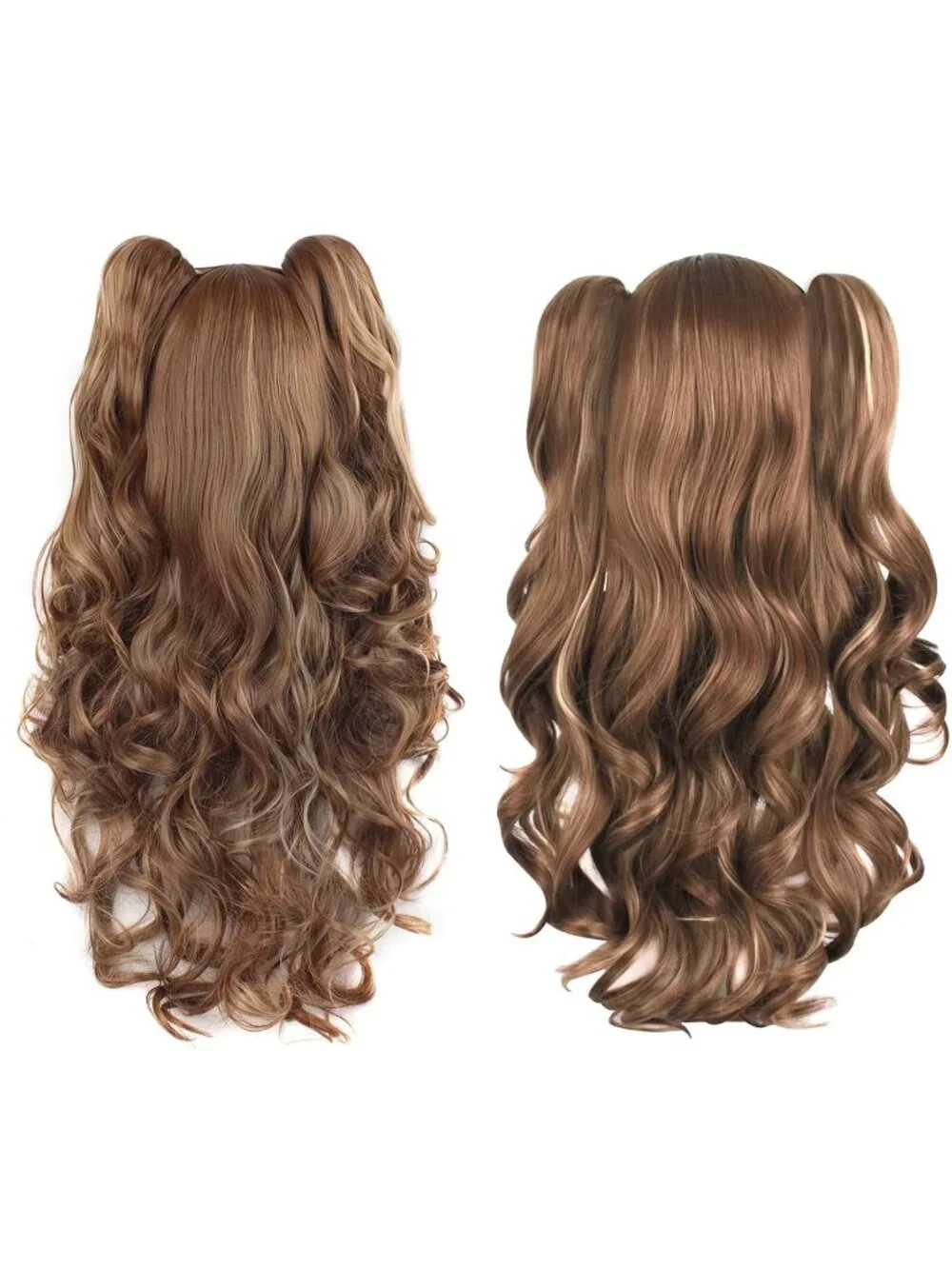 Women's Brown Khaki Synthetic Lolita Long Curly Clip On Ponytails Cosplay Wigs